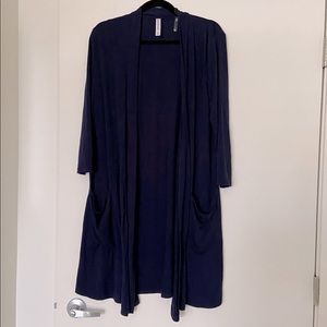 Navy 3/4 sleeve open cardigan, size medium